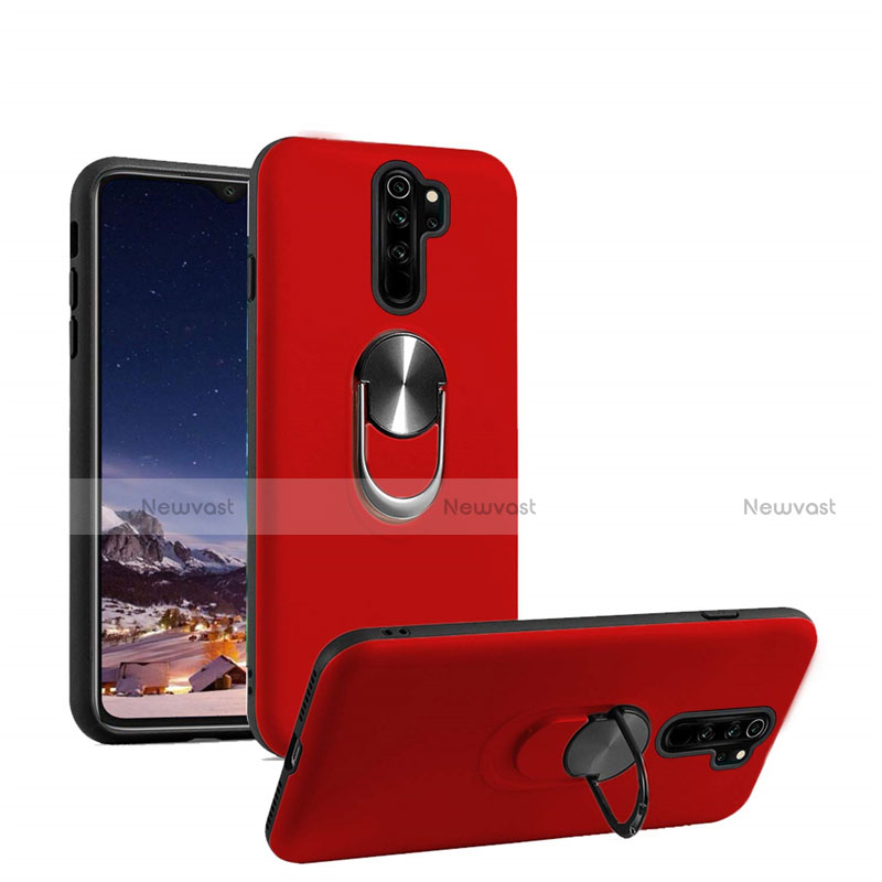 Ultra-thin Silicone Gel Soft Case Cover with Magnetic Finger Ring Stand T05 for Xiaomi Redmi Note 8 Pro Red