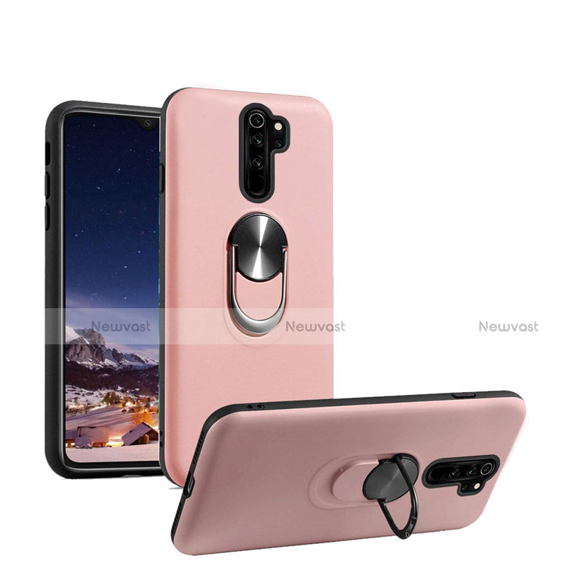 Ultra-thin Silicone Gel Soft Case Cover with Magnetic Finger Ring Stand T05 for Xiaomi Redmi Note 8 Pro Rose Gold