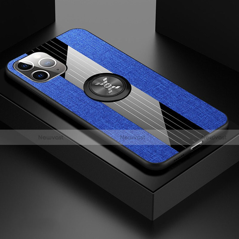 Ultra-thin Silicone Gel Soft Case Cover with Magnetic Finger Ring Stand T06 for Apple iPhone 11 Pro Blue