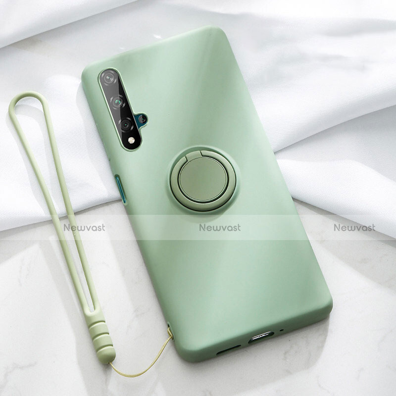 Ultra-thin Silicone Gel Soft Case Cover with Magnetic Finger Ring Stand T06 for Huawei Honor 20 Green