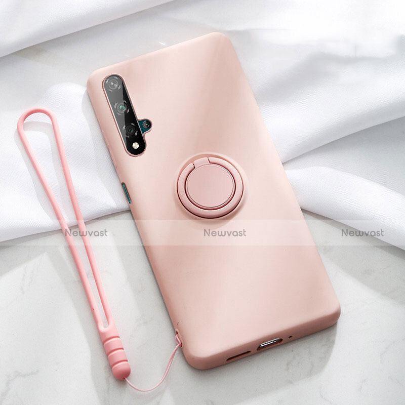 Ultra-thin Silicone Gel Soft Case Cover with Magnetic Finger Ring Stand T06 for Huawei Honor 20 Pink