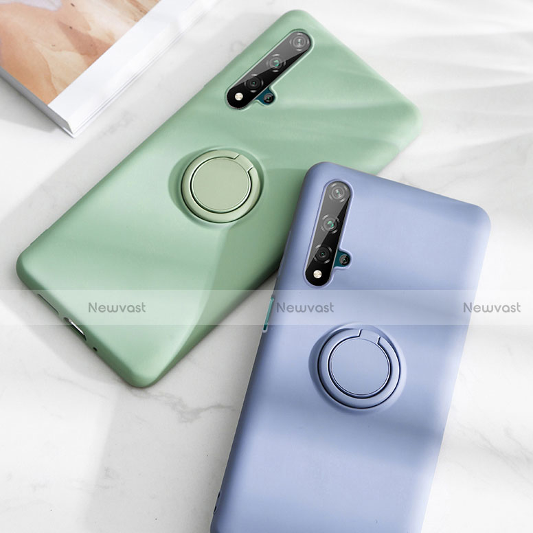 Ultra-thin Silicone Gel Soft Case Cover with Magnetic Finger Ring Stand T06 for Huawei Honor 20S