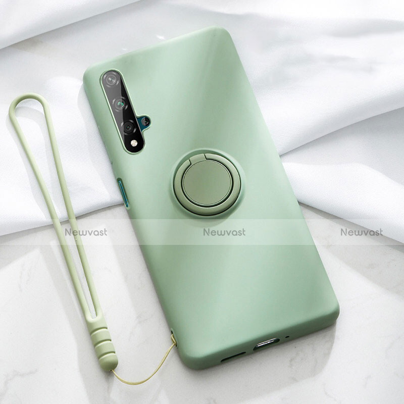 Ultra-thin Silicone Gel Soft Case Cover with Magnetic Finger Ring Stand T06 for Huawei Honor 20S Green