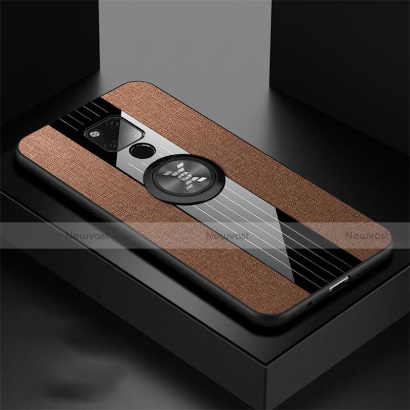 Ultra-thin Silicone Gel Soft Case Cover with Magnetic Finger Ring Stand T06 for Huawei Mate 20 X 5G Brown