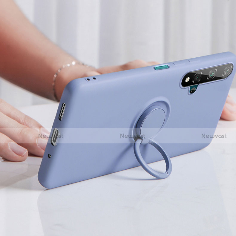 Ultra-thin Silicone Gel Soft Case Cover with Magnetic Finger Ring Stand T06 for Huawei Nova 5T