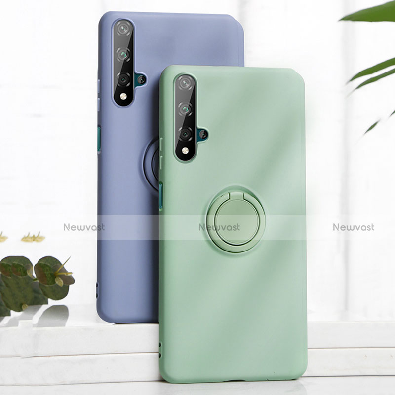 Ultra-thin Silicone Gel Soft Case Cover with Magnetic Finger Ring Stand T06 for Huawei Nova 5T