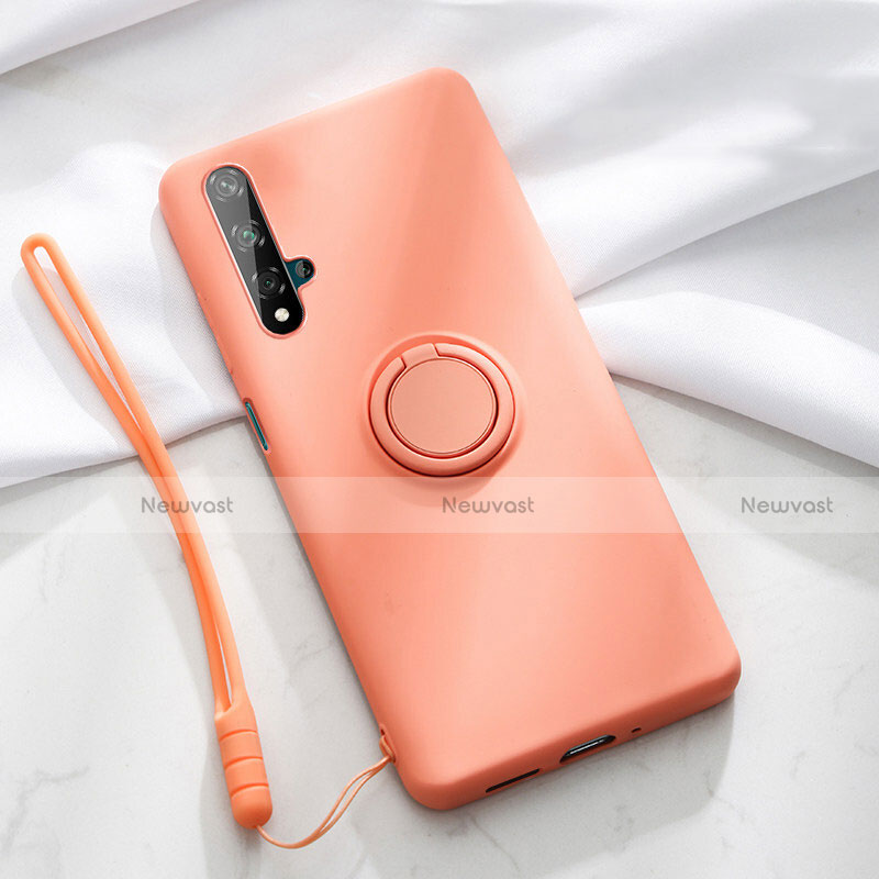 Ultra-thin Silicone Gel Soft Case Cover with Magnetic Finger Ring Stand T06 for Huawei Nova 5T Orange