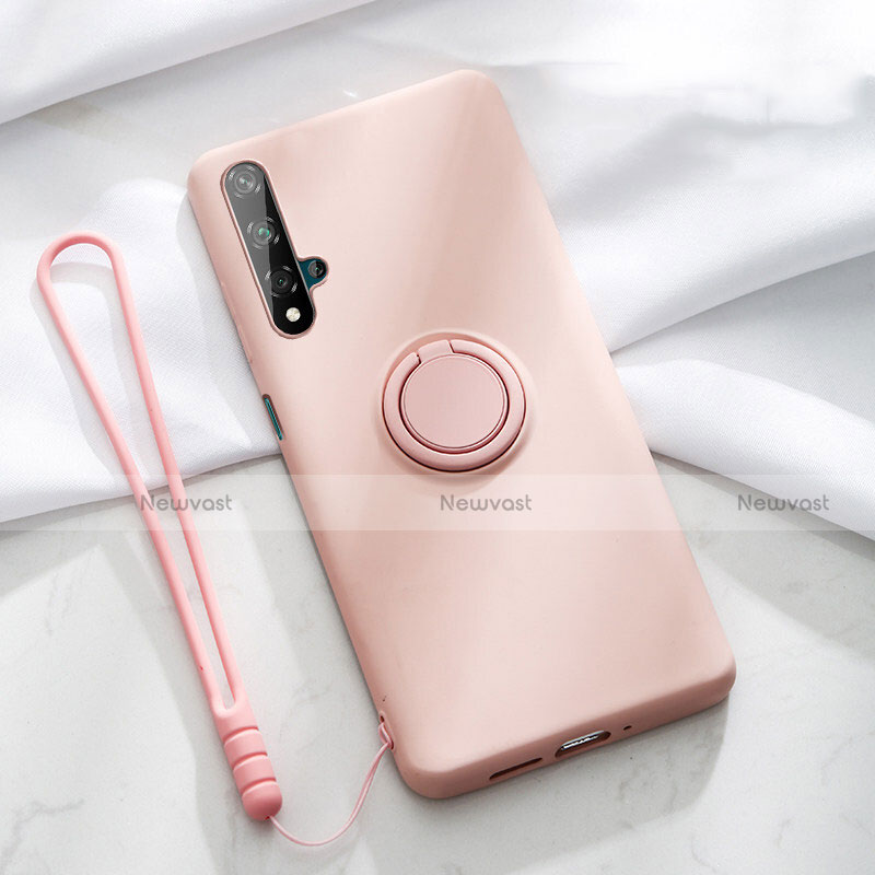 Ultra-thin Silicone Gel Soft Case Cover with Magnetic Finger Ring Stand T06 for Huawei Nova 5T Pink