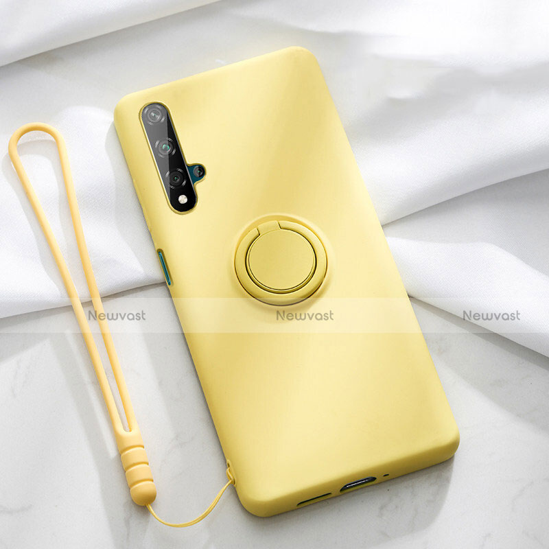 Ultra-thin Silicone Gel Soft Case Cover with Magnetic Finger Ring Stand T06 for Huawei Nova 5T Yellow