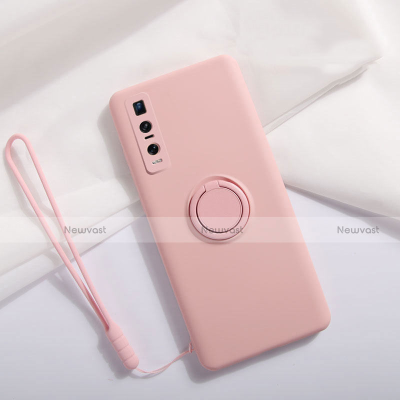 Ultra-thin Silicone Gel Soft Case Cover with Magnetic Finger Ring Stand T06 for Oppo Find X2 Pro