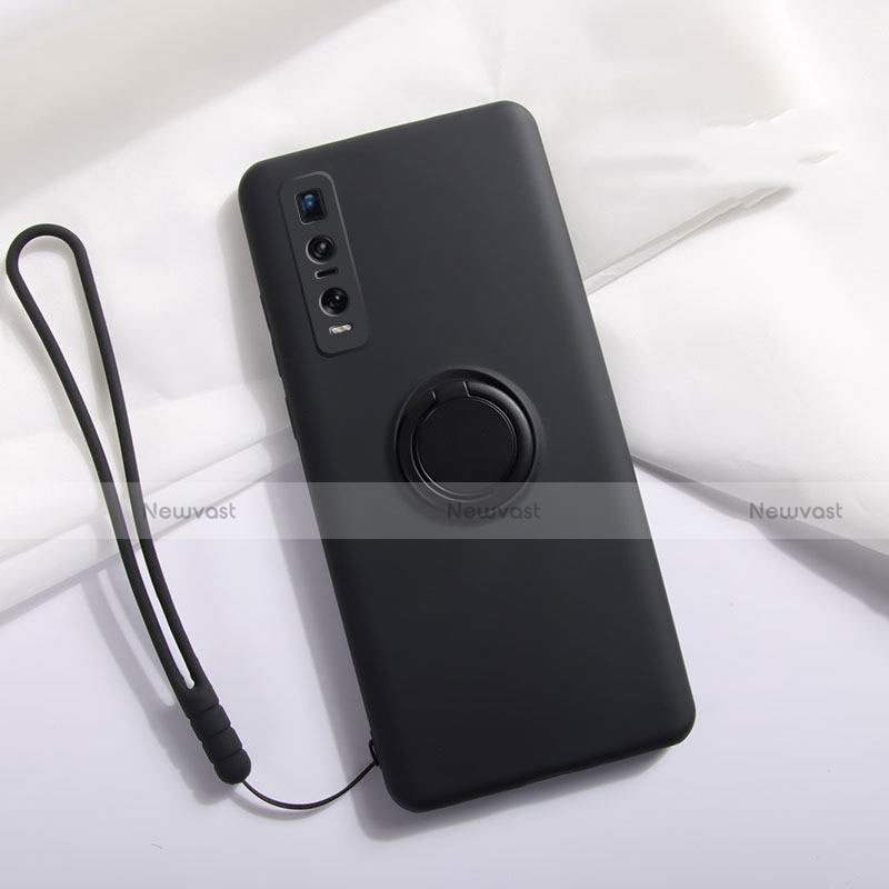 Ultra-thin Silicone Gel Soft Case Cover with Magnetic Finger Ring Stand T06 for Oppo Find X2 Pro