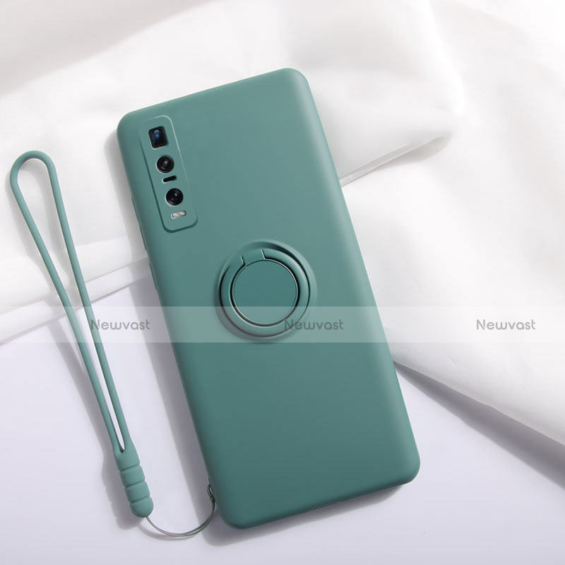 Ultra-thin Silicone Gel Soft Case Cover with Magnetic Finger Ring Stand T06 for Oppo Find X2 Pro Green
