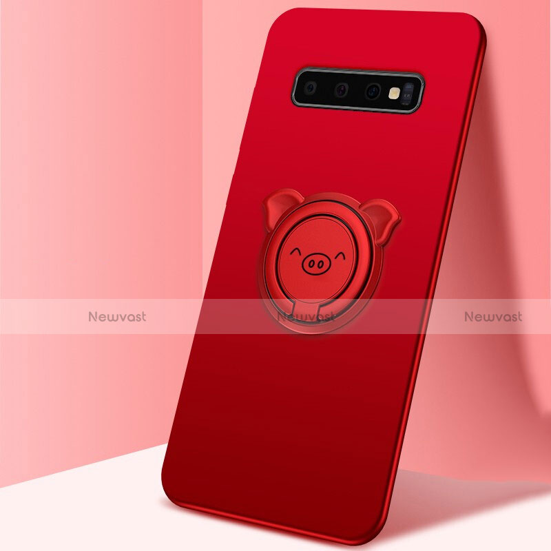 Ultra-thin Silicone Gel Soft Case Cover with Magnetic Finger Ring Stand T06 for Samsung Galaxy S10