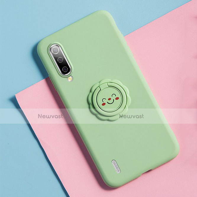 Ultra-thin Silicone Gel Soft Case Cover with Magnetic Finger Ring Stand T06 for Xiaomi Mi A3 Green