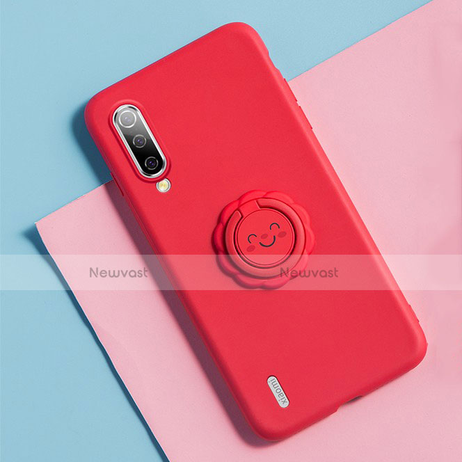 Ultra-thin Silicone Gel Soft Case Cover with Magnetic Finger Ring Stand T06 for Xiaomi Mi A3 Red