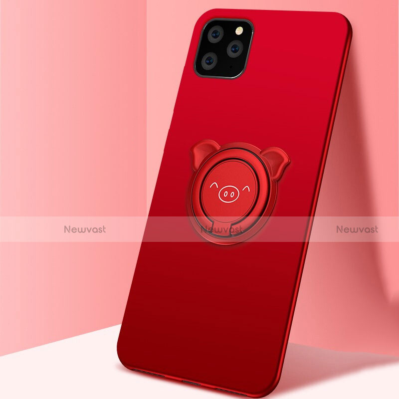 Ultra-thin Silicone Gel Soft Case Cover with Magnetic Finger Ring Stand T07 for Apple iPhone 11 Pro Max Red