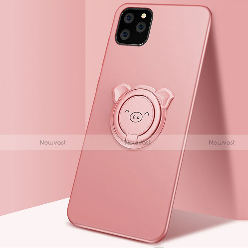 Ultra-thin Silicone Gel Soft Case Cover with Magnetic Finger Ring Stand T07 for Apple iPhone 11 Pro Pink