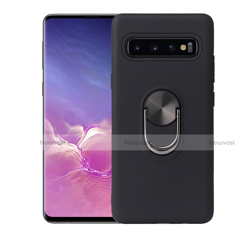 Ultra-thin Silicone Gel Soft Case Cover with Magnetic Finger Ring Stand T07 for Samsung Galaxy S10 Black