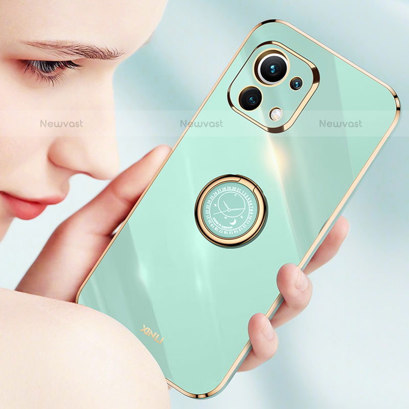 Ultra-thin Silicone Gel Soft Case Cover with Magnetic Finger Ring Stand T07 for Xiaomi Mi 11 5G