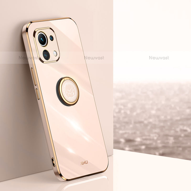 Ultra-thin Silicone Gel Soft Case Cover with Magnetic Finger Ring Stand T07 for Xiaomi Mi 11 5G Gold