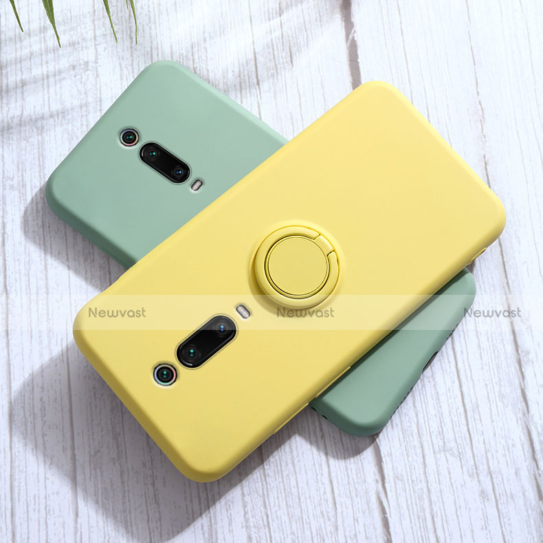 Ultra-thin Silicone Gel Soft Case Cover with Magnetic Finger Ring Stand T07 for Xiaomi Mi 9T Pro