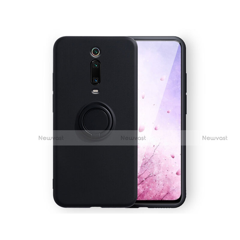 Ultra-thin Silicone Gel Soft Case Cover with Magnetic Finger Ring Stand T07 for Xiaomi Mi 9T Pro Black