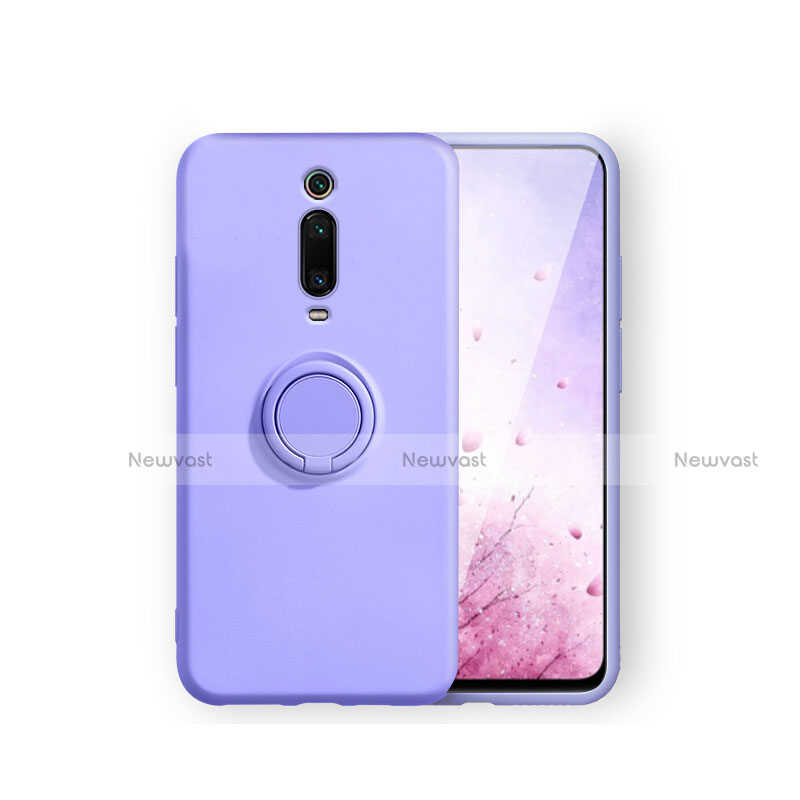 Ultra-thin Silicone Gel Soft Case Cover with Magnetic Finger Ring Stand T07 for Xiaomi Redmi K20 Pro Purple