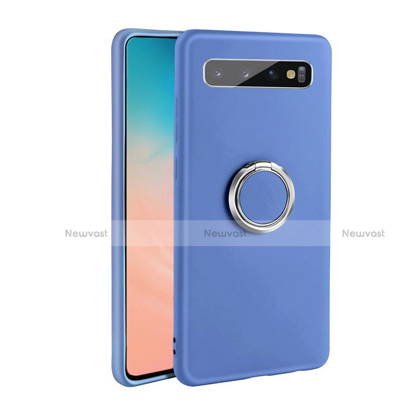 Ultra-thin Silicone Gel Soft Case Cover with Magnetic Finger Ring Stand T08 for Samsung Galaxy S10 Plus