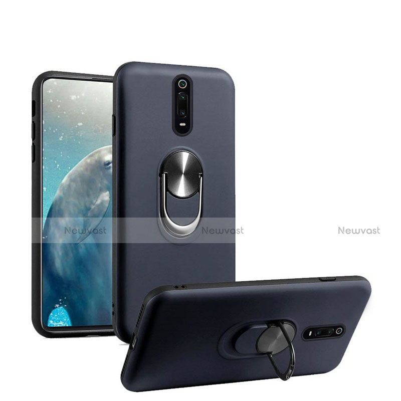 Ultra-thin Silicone Gel Soft Case Cover with Magnetic Finger Ring Stand T08 for Xiaomi Mi 9T Blue