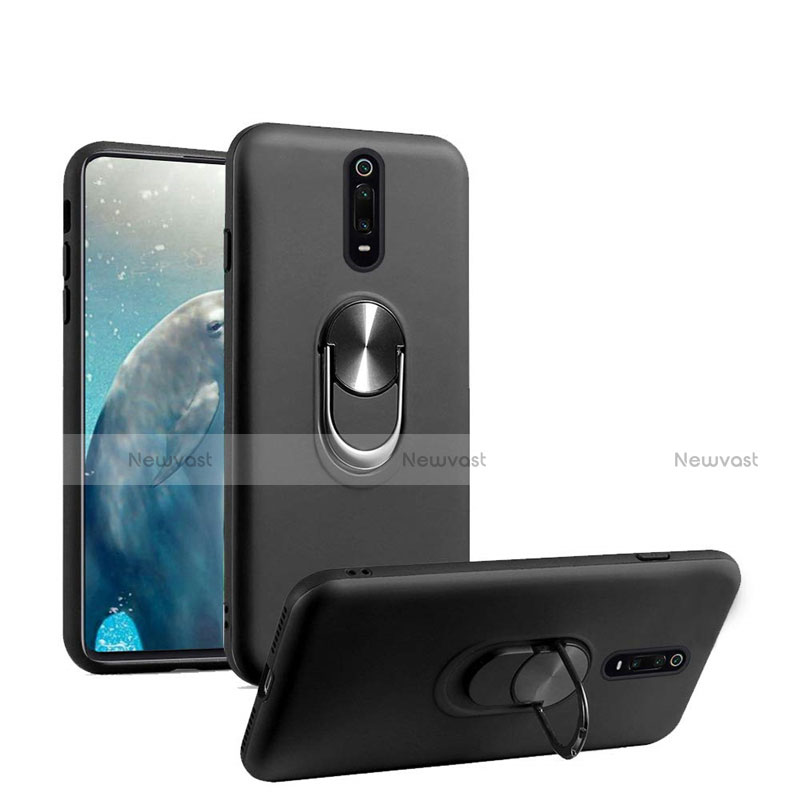 Ultra-thin Silicone Gel Soft Case Cover with Magnetic Finger Ring Stand T08 for Xiaomi Redmi K20 Pro Black