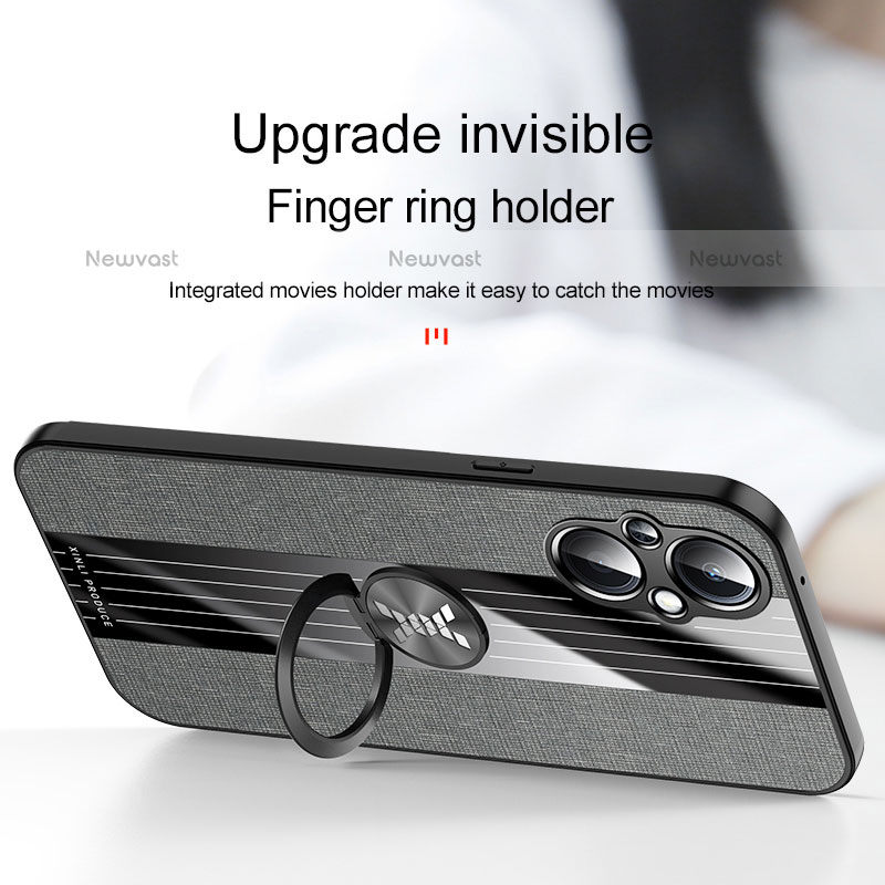 Ultra-thin Silicone Gel Soft Case Cover with Magnetic Finger Ring Stand X01L for OnePlus Nord N20 5G