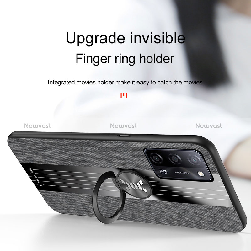 Ultra-thin Silicone Gel Soft Case Cover with Magnetic Finger Ring Stand X01L for Oppo A53s 5G