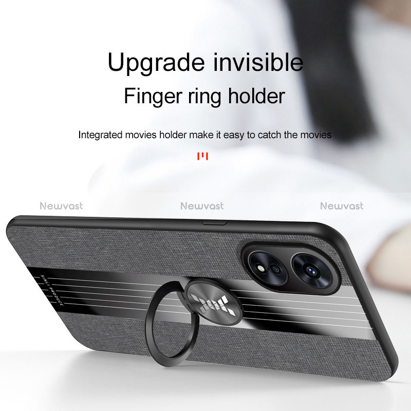 Ultra-thin Silicone Gel Soft Case Cover with Magnetic Finger Ring Stand X01L for Oppo A78 5G