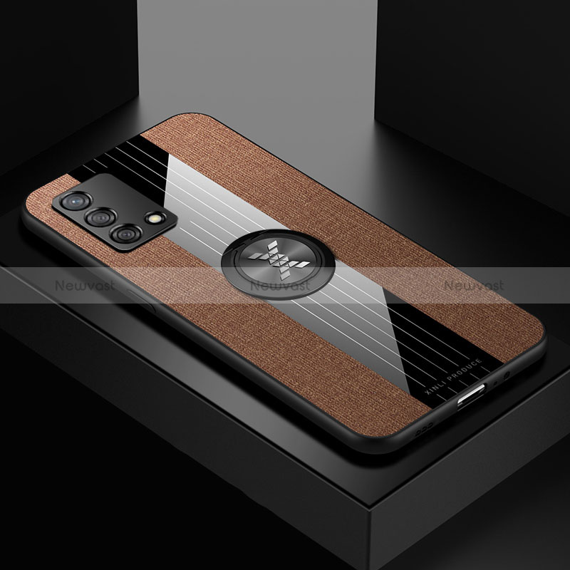 Ultra-thin Silicone Gel Soft Case Cover with Magnetic Finger Ring Stand X01L for Oppo A95 4G Brown