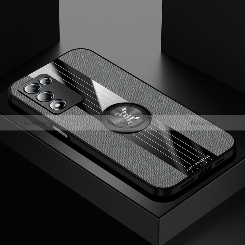 Ultra-thin Silicone Gel Soft Case Cover with Magnetic Finger Ring Stand X01L for Oppo K9S 5G Gray