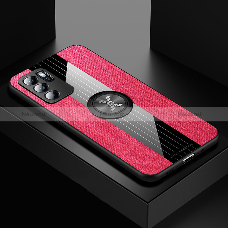 Ultra-thin Silicone Gel Soft Case Cover with Magnetic Finger Ring Stand X01L for Oppo Reno6 Z 5G Red