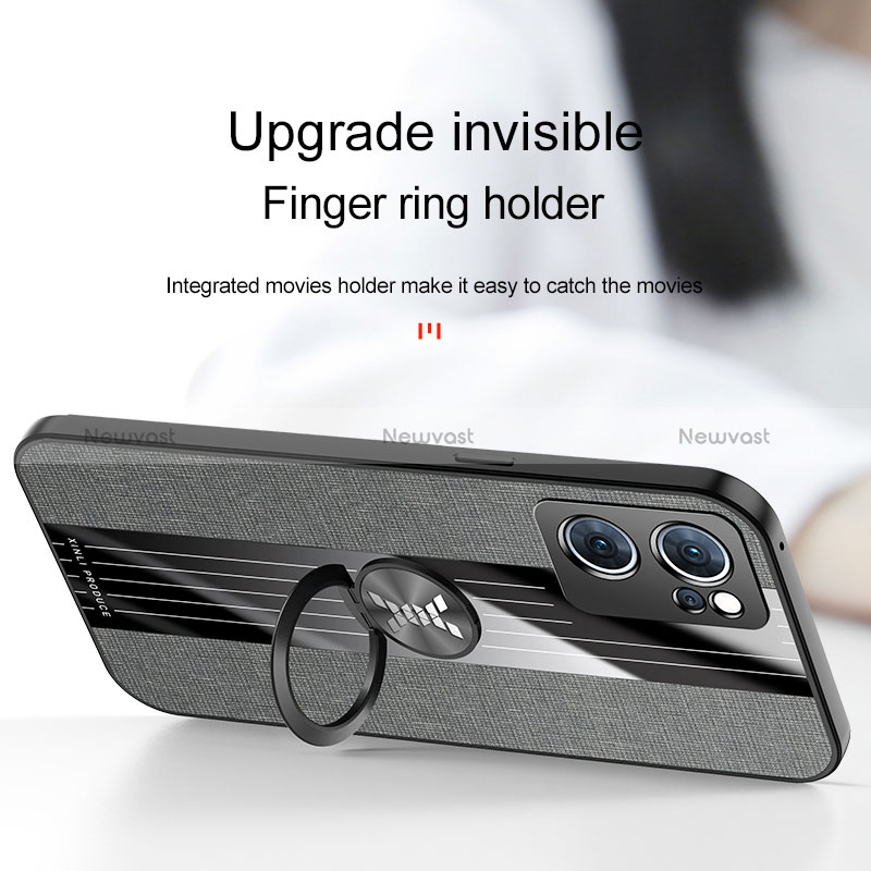 Ultra-thin Silicone Gel Soft Case Cover with Magnetic Finger Ring Stand X01L for Oppo Reno7 5G