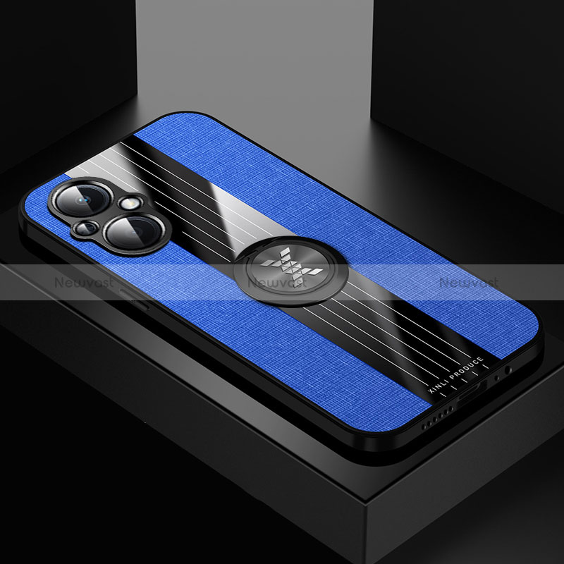Ultra-thin Silicone Gel Soft Case Cover with Magnetic Finger Ring Stand X01L for Oppo Reno7 Lite 5G Blue
