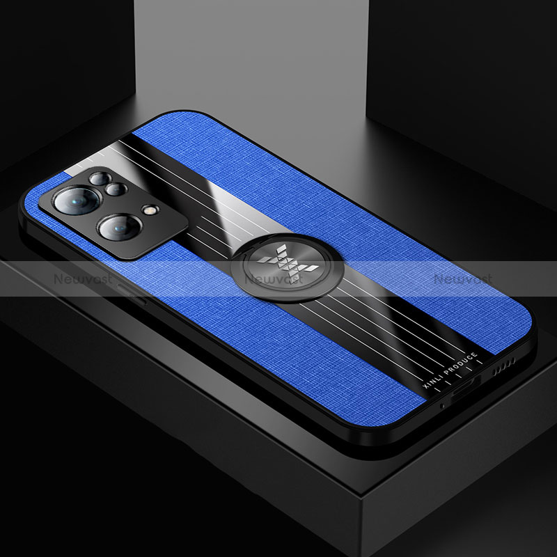 Ultra-thin Silicone Gel Soft Case Cover with Magnetic Finger Ring Stand X01L for Oppo Reno7 Pro 5G Blue