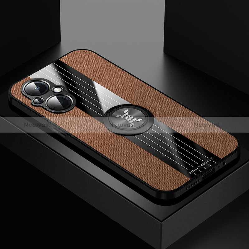 Ultra-thin Silicone Gel Soft Case Cover with Magnetic Finger Ring Stand X01L for Oppo Reno7 Z 5G Brown