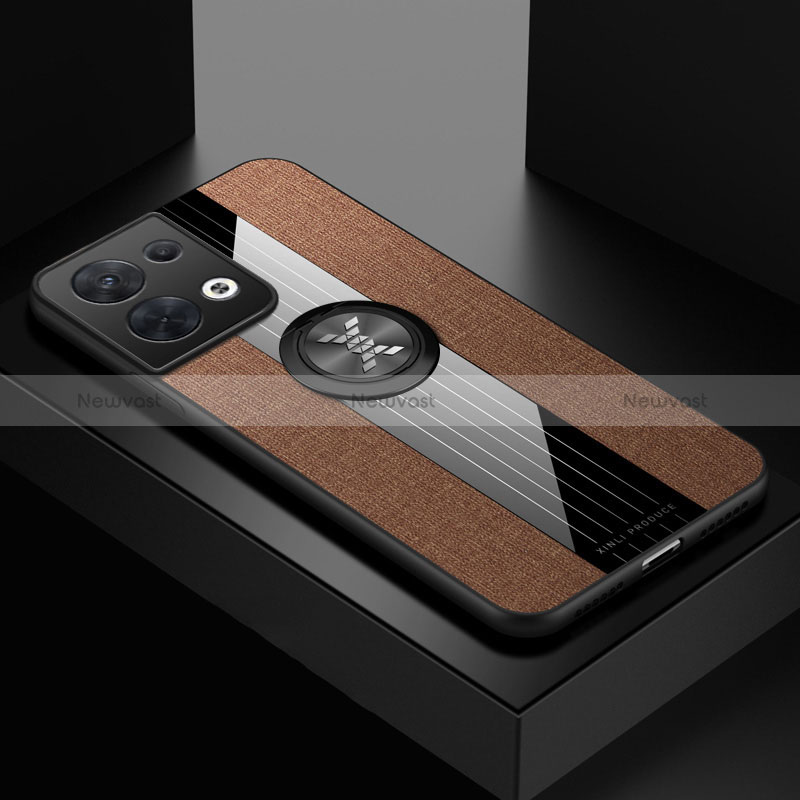 Ultra-thin Silicone Gel Soft Case Cover with Magnetic Finger Ring Stand X01L for Oppo Reno8 5G Brown