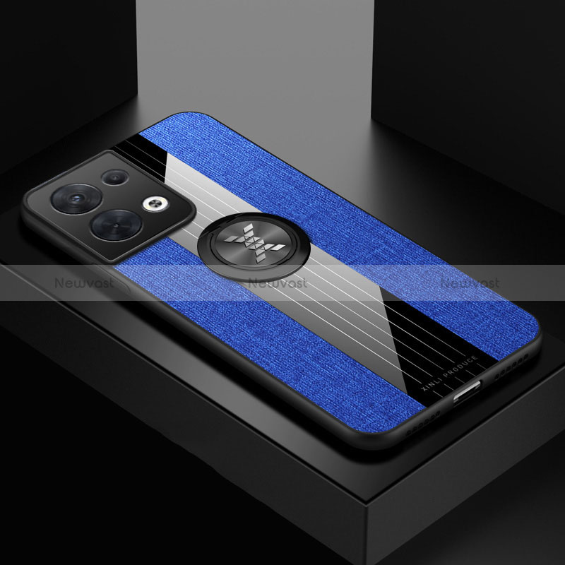 Ultra-thin Silicone Gel Soft Case Cover with Magnetic Finger Ring Stand X01L for Oppo Reno9 5G Blue