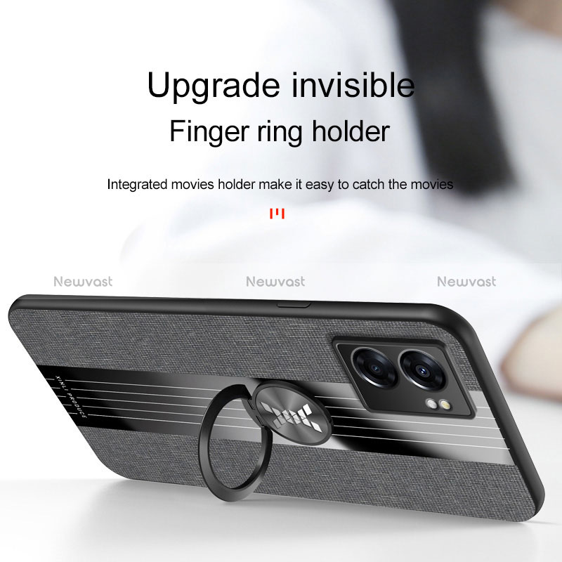 Ultra-thin Silicone Gel Soft Case Cover with Magnetic Finger Ring Stand X01L for Realme V23 5G