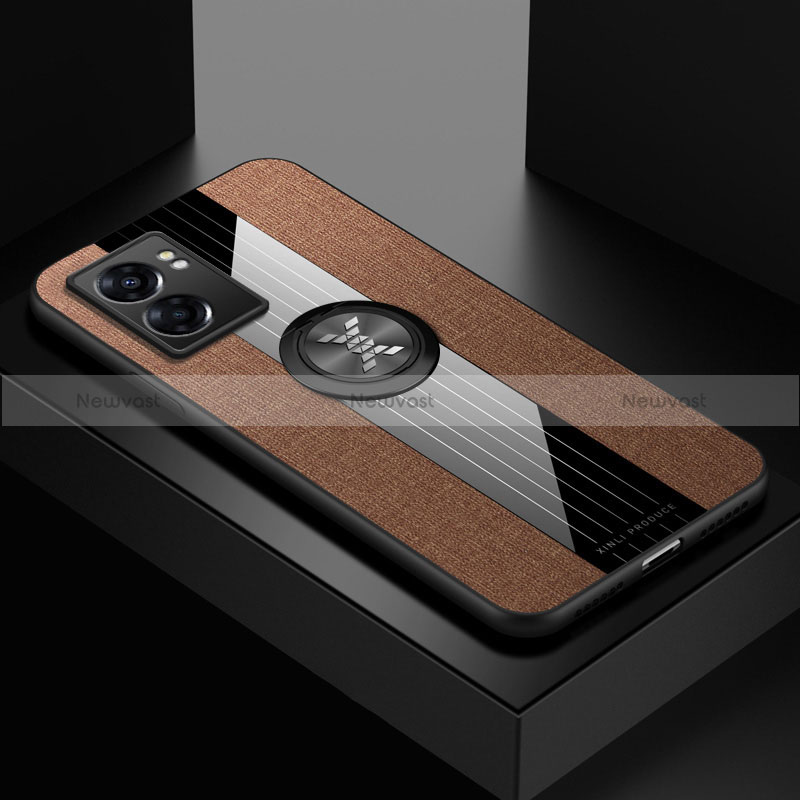 Ultra-thin Silicone Gel Soft Case Cover with Magnetic Finger Ring Stand X01L for Realme V23 5G Brown