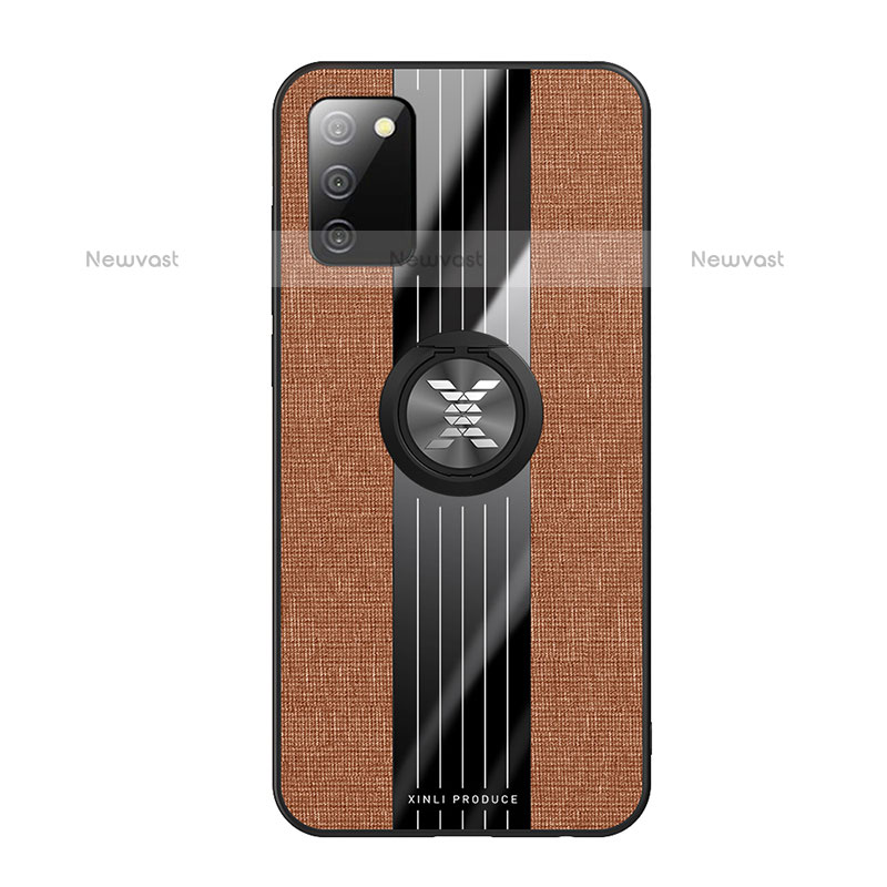 Ultra-thin Silicone Gel Soft Case Cover with Magnetic Finger Ring Stand X01L for Samsung Galaxy A02s Brown