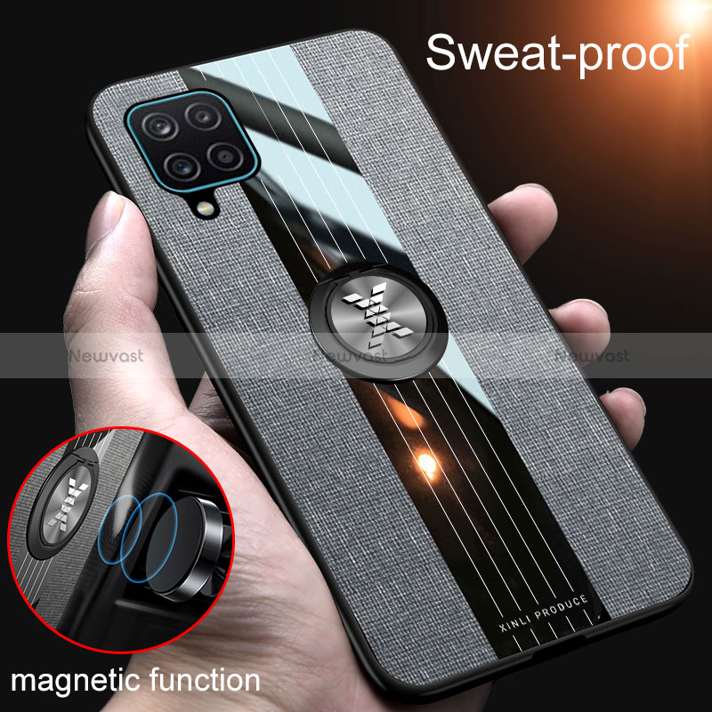 Ultra-thin Silicone Gel Soft Case Cover with Magnetic Finger Ring Stand X01L for Samsung Galaxy A12 Nacho
