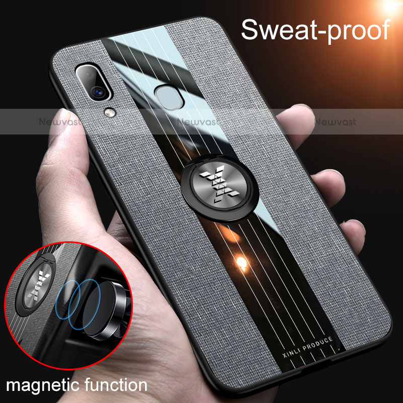 Ultra-thin Silicone Gel Soft Case Cover with Magnetic Finger Ring Stand X01L for Samsung Galaxy A20