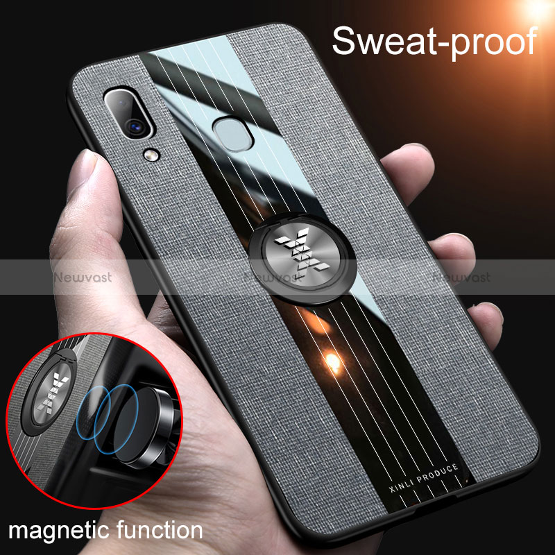 Ultra-thin Silicone Gel Soft Case Cover with Magnetic Finger Ring Stand X01L for Samsung Galaxy A30