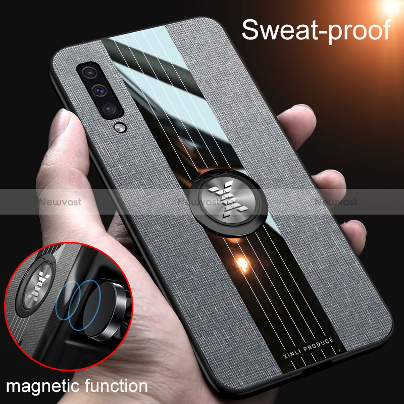 Ultra-thin Silicone Gel Soft Case Cover with Magnetic Finger Ring Stand X01L for Samsung Galaxy A30S