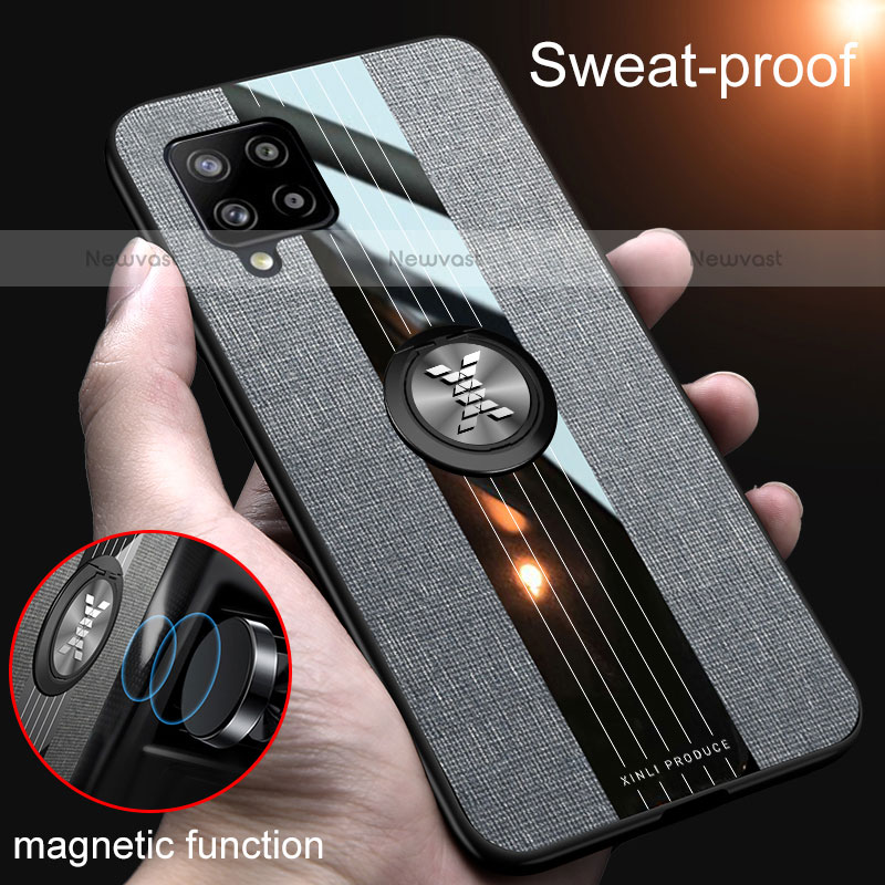 Ultra-thin Silicone Gel Soft Case Cover with Magnetic Finger Ring Stand X01L for Samsung Galaxy A42 5G